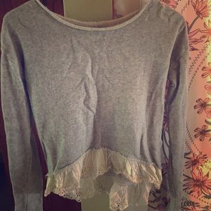 Grey & White Lace Crop Sweater